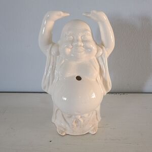 Vintage Benihana Tokyo Happy Buddha Hands Up White Ceramic Tiki Bar Mug